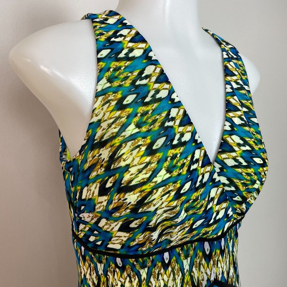 Andrew Marc New York Mini Dress 6 Bright Green Blue Sleeveless V-Neck Women's - Picture 2 of 11
